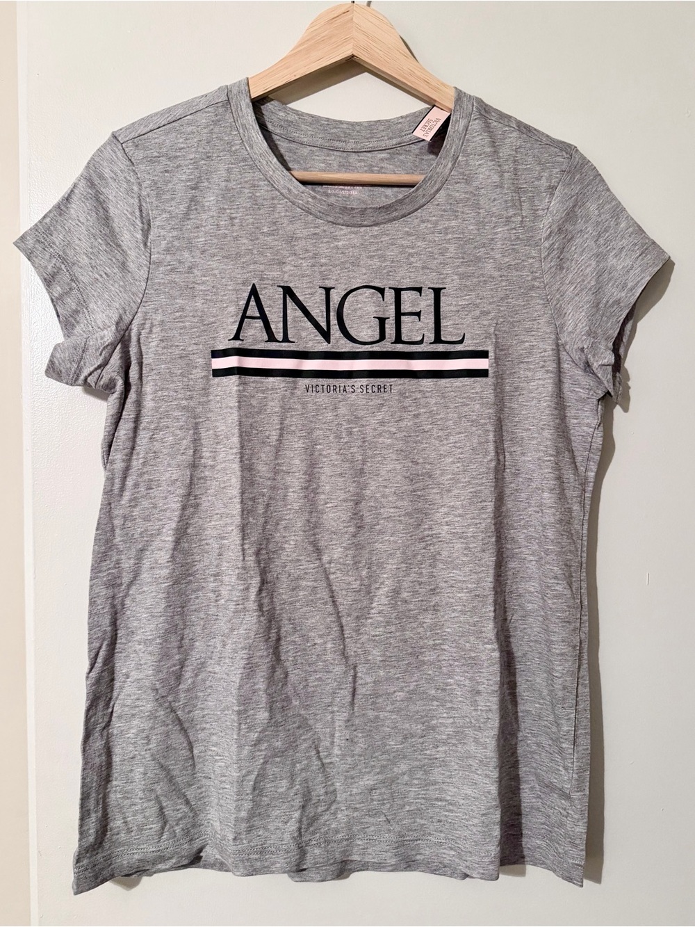 Victoria's Secret Gray 'Angel' Tee with Pink Stripe